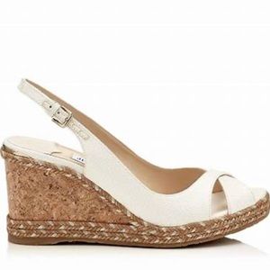 🆕 Jimmy Choo Amely Slingback Wedge Sandal, 7 NIB Latte